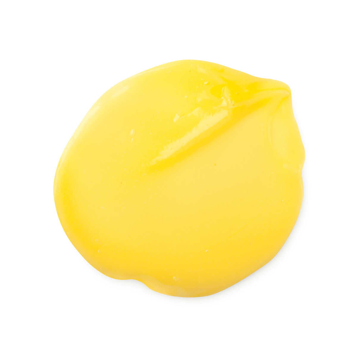 Marilyn. A smooth, round dollop of bright yellow hair treatment. The product has a glossy, fluid texture with subtle folds and a slight peak on one side where it was swirled.